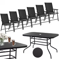 Meble ogrodowe - Zestaw mebli ogrodowych stół ze szkłem hartowanym, 6 krzeseł komplet na taras czarny - miniaturka - grafika 1