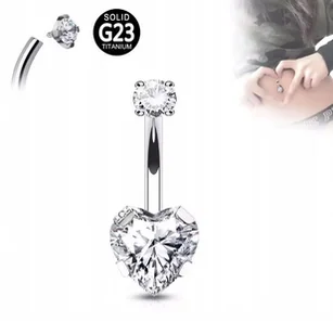 Tytanowy Kolczyk do Pępka z Serduszkiem Cyrkonie PIERCING 1,6/10/8+5 - Kolczyki - miniaturka - grafika 1