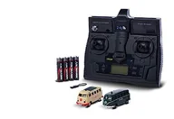 Zabawki zdalnie sterowane - Carson 500504152 1:87 VW T1 Policja + maltański Combo LCD 2,4 GHz – model gotowy do jazdy, pilot zdalnego sterowania 2,4 GHz z przyłączem ładowania, w zestawie 4 baterie AAA, z oświetleniem LED, - miniaturka - grafika 1