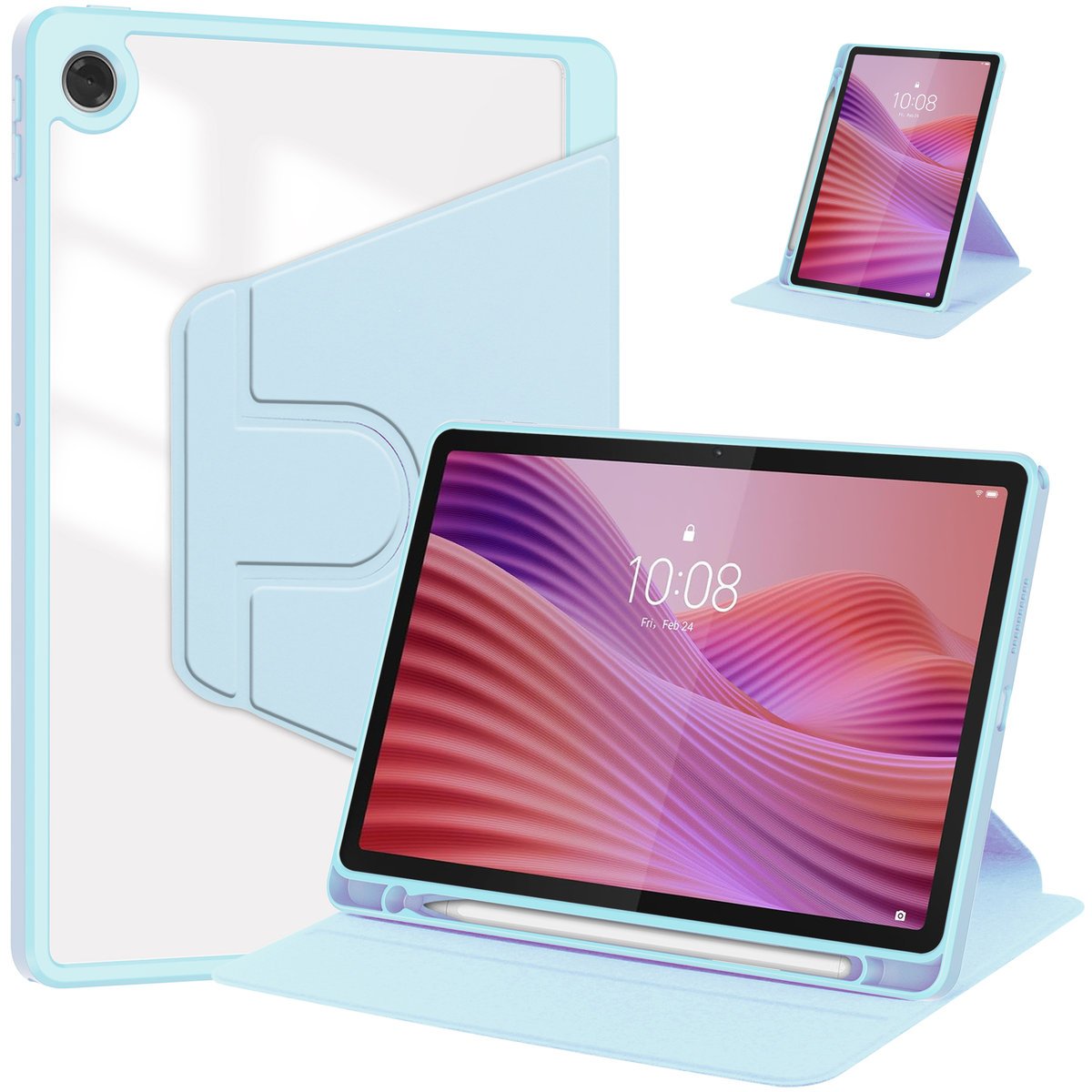 Eleganckie estetyczne obrotowe etui pencil kolor jasno niebieski do Lenovo Tab 10.1 TB311FU WiFi LTE TB311XU 2025