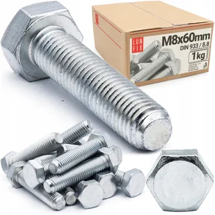 Śruba M8x60 sześciokątna na klucz ocynkowana ocynk DIN 933 kl.8.8 1kg - Śruby i nakrętki - miniaturka - grafika 1