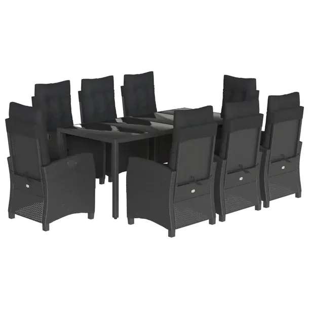 Zestaw mebli ogrodowych czarny rattan PE 190 x 90 x 75 cm, 8 krzeseł