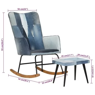 Fotel bujany z podnóżkiem, niebieski, jeansowy patchwork Lumarko - Fotele - miniaturka - grafika 4