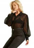 Koszule damskie - GUESS CZARNA PRZEŚWITUJĄCA KOSZULA Z DŁUGIM RĘKAWEM I KOŁNIERZYKIEM XL GXB - miniaturka - grafika 1