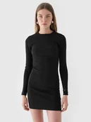 Sukienki - 4F Sukienka midi z prążkowanej dzianiny damska - czarna S - miniaturka - grafika 1