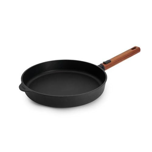 Woll Eco Logic QXR żeliwna patelnia – indukcyjna, Ø 28 cm, wysokość 5 cm, ze zdejmowanym, trwałym drewnianym trzonkiem – nadaje się do wszystkich rodzajów kuchenek, nie zawiera PFAS, powłoka