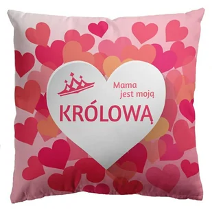 Poszewka dekoracyjna 45x45 Mama jest moją królową Serca różowa biała Domarex - Poszewki na poduszki - miniaturka - grafika 1