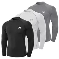 Koszulki męskie - MEETYOO Koszulka Compression Mężczyzna, Męska Odzież Sportowa Z Długim Rękawem Podstawa Layers do Running Gym Kolarstwo, Czarny+biały+szary, L - miniaturka - grafika 1