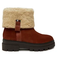 Botki damskie - Botki Tommy Hilfiger Faux Fur Suede Roll-Down Boot FW0FW08158 Brązowy - miniaturka - grafika 1