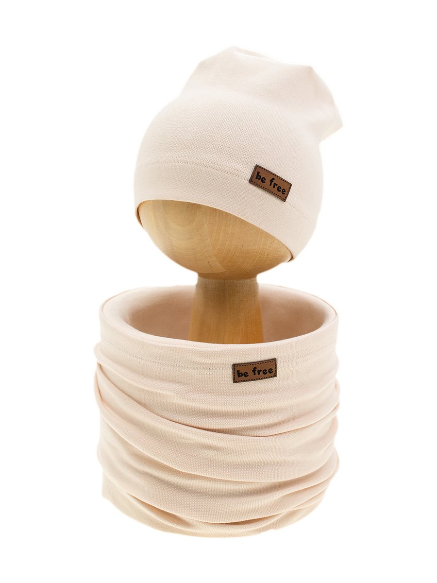 Dziewczęcy komplet czapka + komin beżowy Nicol