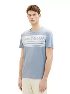 Koszulki męskie - TOM TAILOR Męski T-shirt z nadrukiem logo, 11752 – Yonder Blue, L - miniaturka - grafika 1