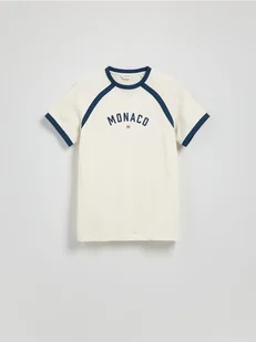 Reserved - T-shirt regular z nadrukiem - złamana biel - Koszulki męskie - miniaturka - grafika 1
