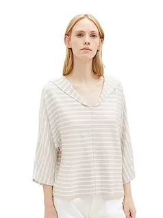 Bluzy damskie - TOM TAILOR Damska bluza z kapturem w paski, 33802-Grey Melange Stripe, S - grafika 1