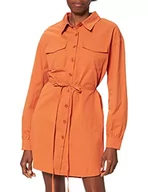 Koszule damskie - NA-KD Damska koszula oversize z paskiem, pomarańczowy, 38 - miniaturka - grafika 1