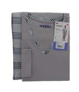 PIŻAMA MĘSKA MŁODZIEŻOWA 2XL SZORTY DŁUGI RĘKAW SZARA - ZIELONA - Piżamy damskie - miniaturka - grafika 1