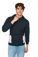 Bluzy męskie - Trendyol Męska bluza z kapturem, zwykła, granatowa, L, granatowy, L - miniaturka - grafika 1