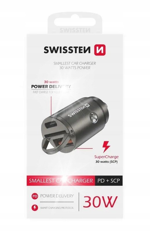Ładowarka samochodowa USB USB-C 30W do gniazda zapalniczki SWISSTEN