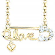 Naszyjniki - Złoty Naszyjnik Kocham Cię Napis Love Wiszące Serce Cyrkonie SREBRO 925 - miniaturka - grafika 1