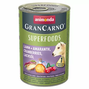 Animonda GranCarno Adult Superfoods, 6 x 400 g - Jagnięcina, amarantus, żurawina, olej z łososia - Mokra karma dla psów - miniaturka - grafika 1