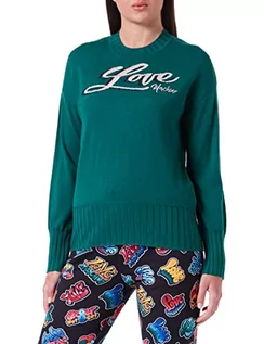 Swetry damskie - Love Moschino Damski sweter z długim rękawem Comfort Fit, zielony, 46 - grafika 1