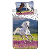 Pościel dla dzieci - Pościel 140x200 Konie i kwiatuszki bawełniana - miniaturka - grafika 1