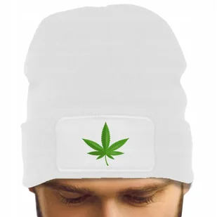 CZAPKA Jesienna BAWEŁNIANA ZIMOWA Ciepła BIAŁA BEANIE CANNABIS Zioło Weed - Czapki damskie - miniaturka - grafika 1