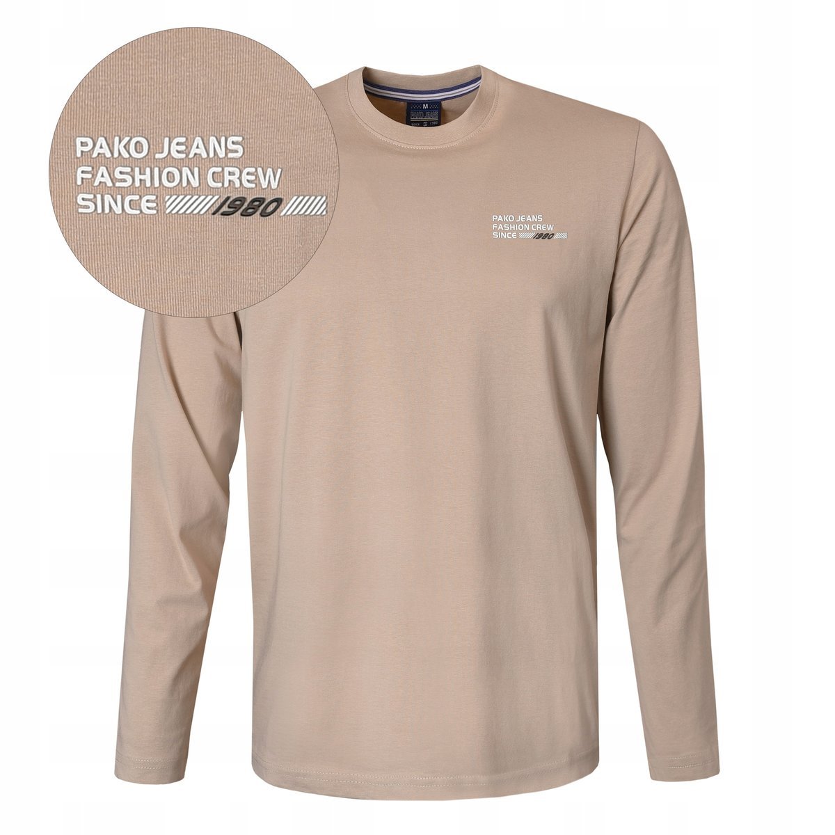 LONGSLEEVE Męski Koszulka z Długim Rękawem Bawełniana BEŻOWA 2XL Pako Jeans