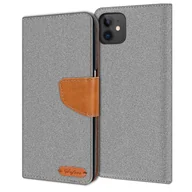 Etui i futerały do telefonów - Denimowe etui na telefon komórkowy Apple iPhone 12 Mini (5,4 cala) Jeans Look Book Case, szary - miniaturka - grafika 1
