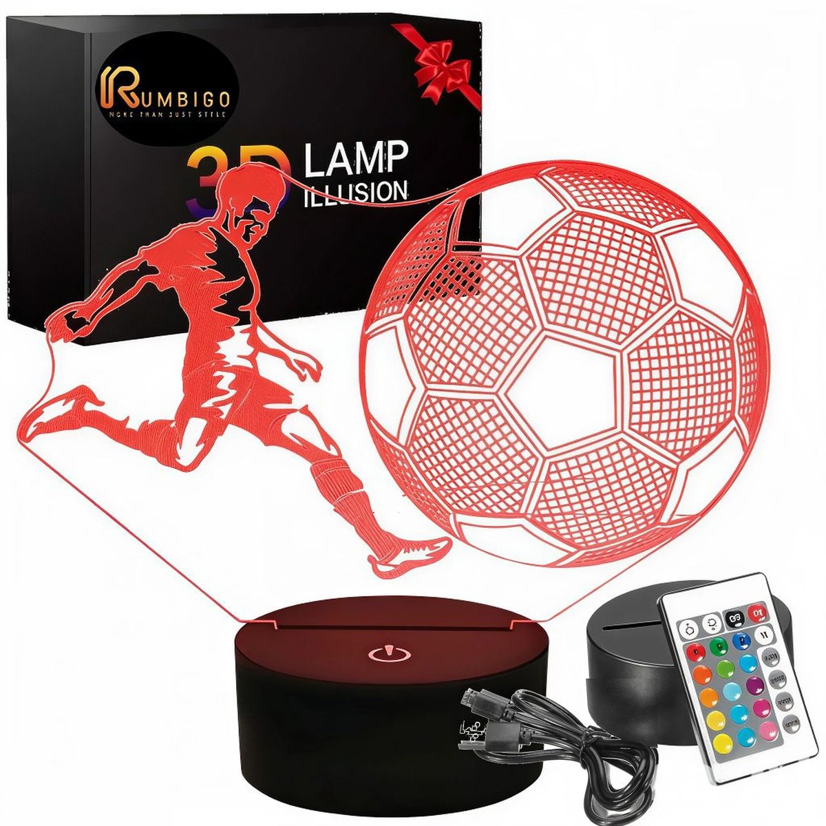 Lampka Nocna 3D LED PIŁKARZ PIŁKA NOŻNA Prezent dla Chłopca PILOT Rumbigo