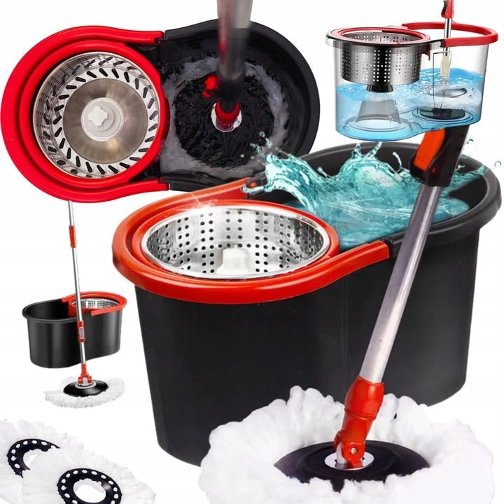 MOP Z WIADREM OBROTOWYM ROTACYJNY 360 + 2 szt. WKŁADY MIKROFIBRA ZESTAW