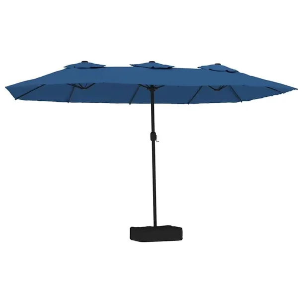 Podwójny Parasol Ogrodowy z LED, Lazurowy i Ciemnoszary, 449x265x245 cm