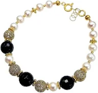 Bransoletki - Perły Onyks Kryształy Wyjątkowa Bransoletka Złote Srebro - miniaturka - grafika 1
