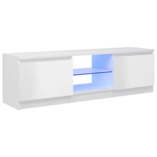 vidaXL Szafka pod TV z oświetleniem LED, biała, połysk, 120x30x35,5 cm - Szafki RTV - miniaturka - grafika 1