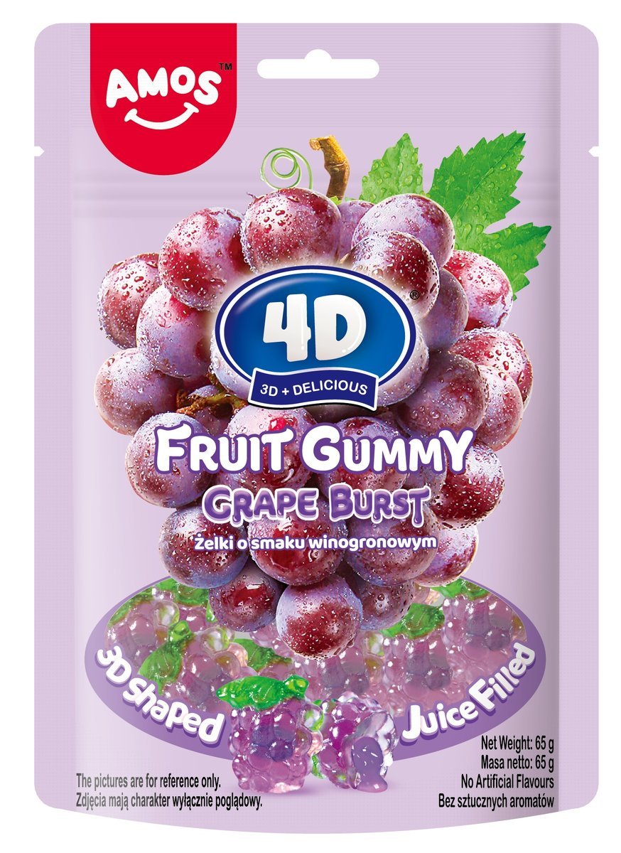 AMOS 4D FRUIT GUMMY GRAPE BURST - SOCZYSTE OWOCOWE ŻELKI WINOGRONOWE 65G