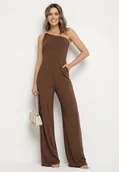 Kombinezony - Brązowy Asymetryczny Kombinezon na Jedno Ramię z Kieszeniami Efriele - miniaturka - grafika 1