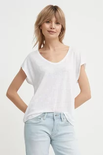 Koszulki sportowe damskie - Pepe Jeans t-shirt lniany LOTTIE kolor biały PL505821 - grafika 1