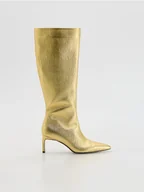 Kozaki damskie - Reserved - Skórzane kozaki na szpilce - złoty - miniaturka - grafika 1