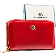 Portfele - Portfel damski na suwak ROVICKY ochrona RFID rozbudowany na karty elegancki minimalistyczny typu piórnik czerwony - miniaturka - grafika 1