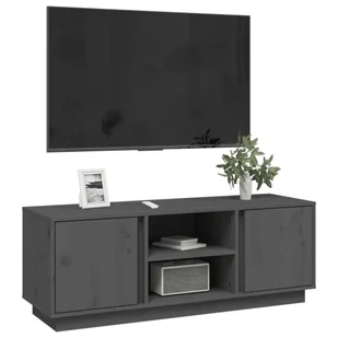 Lumarko Szafka pod telewizor, szara, 110x35x40,5cm, lite drewno sosnowe - Szafki RTV - miniaturka - grafika 5