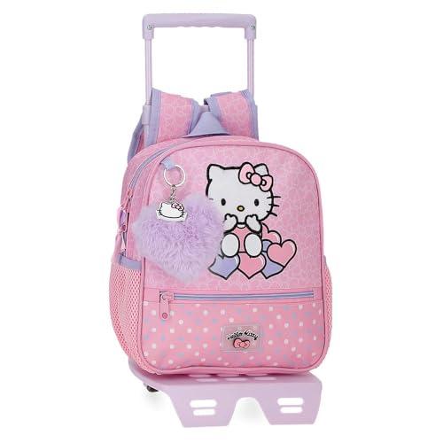 Hello Kitty Hearts & Dots Plecak szkolny z wózkiem Różowy 23x25x10 cm 5,75l Poliester, Różowy kolor, plecak szkolny na kółkach