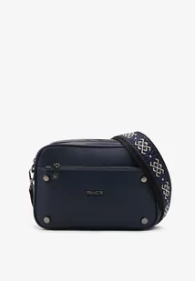 Granatowa Torebka z Ekoskóry z Dodatkową Kieszonką i Materiałowym Paskiem Dimessa - Torebki damskie - miniaturka - grafika 1