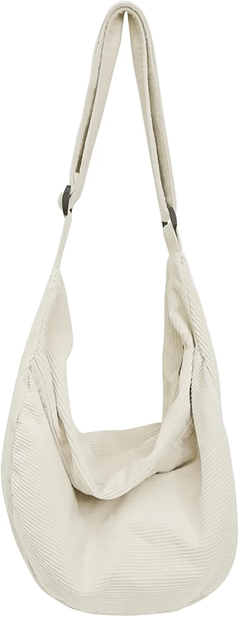 Sztruksowa torba na ramię beżowa duża 40x17x33 cm damska crossbody