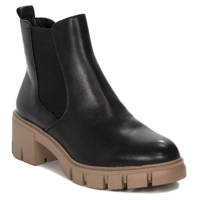 Tamaris Botki damskie skórzane na platformie Black Comb czarne-39
