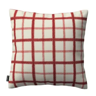 Dekoria Poszewka Kinga na poduszkę ecru tło czerwona kratka 43 × 43 cm Avinon 100-131-15 - Poszewki na poduszki - miniaturka - grafika 1