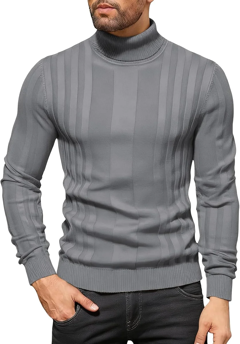 Sweter Męski Golf Dzianinowy Dopasowany Ciepły Elastyczny Szary M