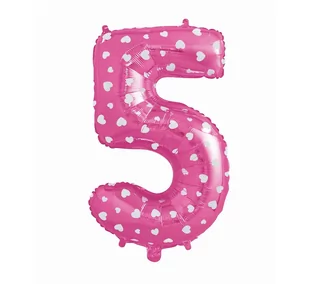 Amscan Balon foliowy cyfra 5 Różowa w serca 64 cm HS-C26R5 - Balony i akcesoria - miniaturka - grafika 1