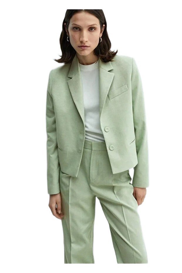 MANGO WOMAN KRÓTKA KURTKA DAMSKA Z KLAPAMI JEDNORZĘDOWA ZIELONA S 5FA