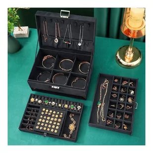 Szkatułka na biżuterię kuferek etui organizer czerń pudełko PD119CZ - Pudełka i szkatułki - miniaturka - grafika 4