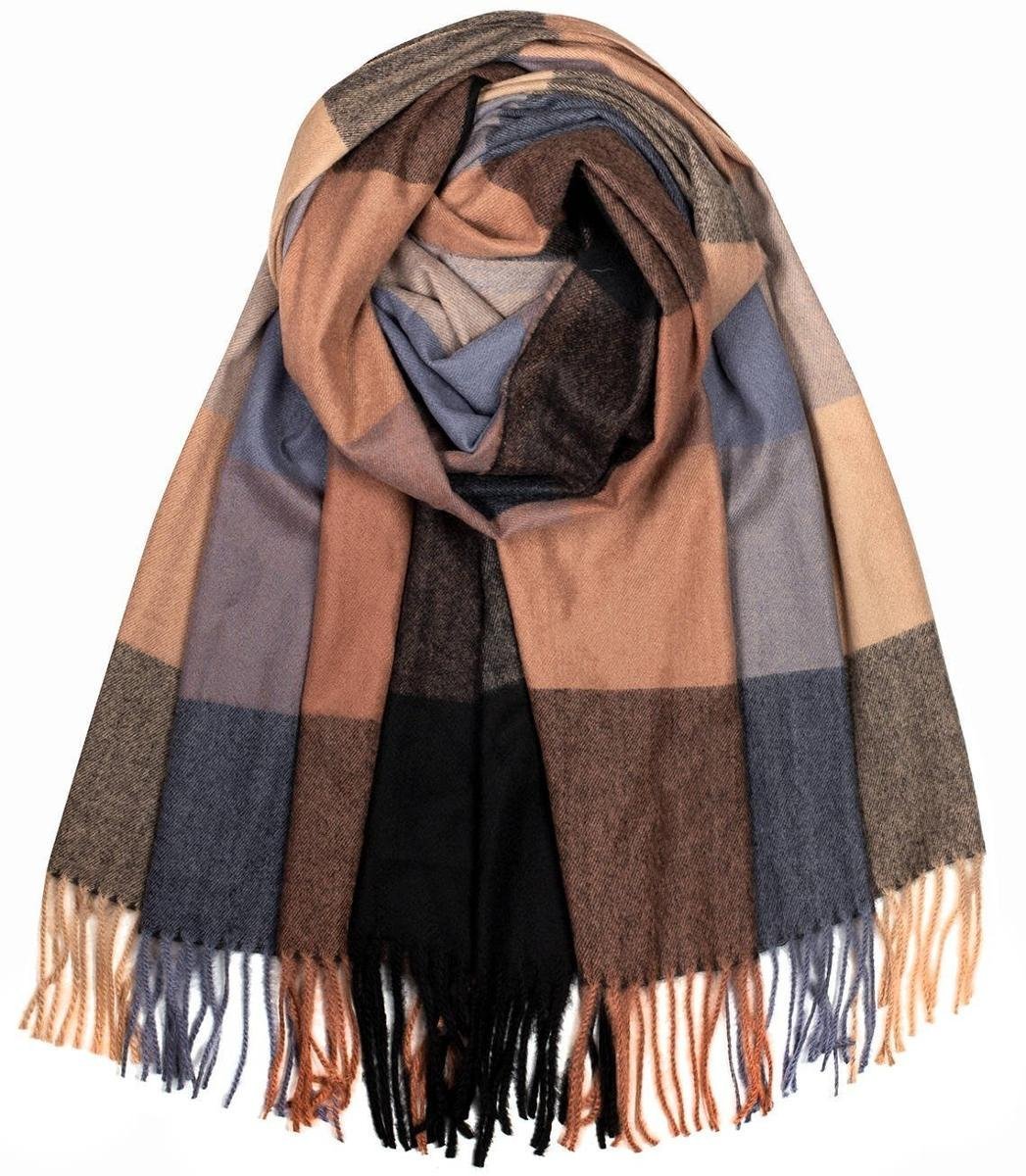 Ciepły szal szalik w kratę z frędzlami Piękne kolory Długi