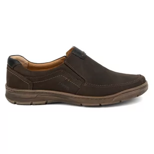 Buty męskie skórzane casual wsuwane 58KAM brązowe - KAMPOL - Półbuty męskie - miniaturka - grafika 1